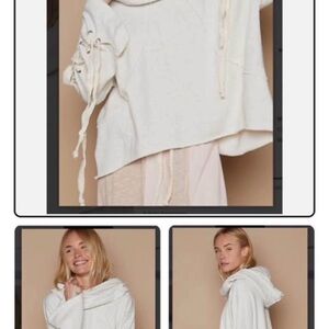 POL Cream Hoodie with Unique Grommet Drawstring Accents